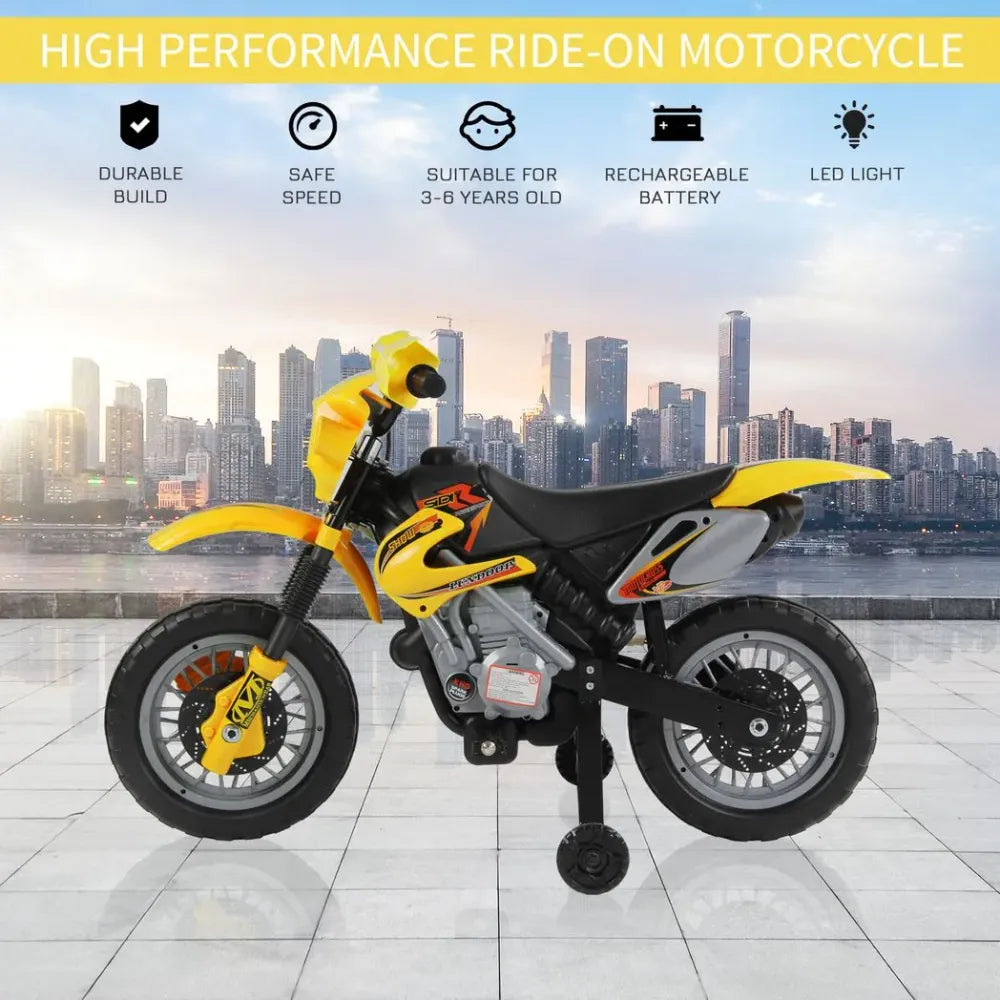 Electric Ride-On Motorcycle for Kids - Yellow, 25kg Max Load, 25W Motor, 2.5km/h Speed, 45min Playtime