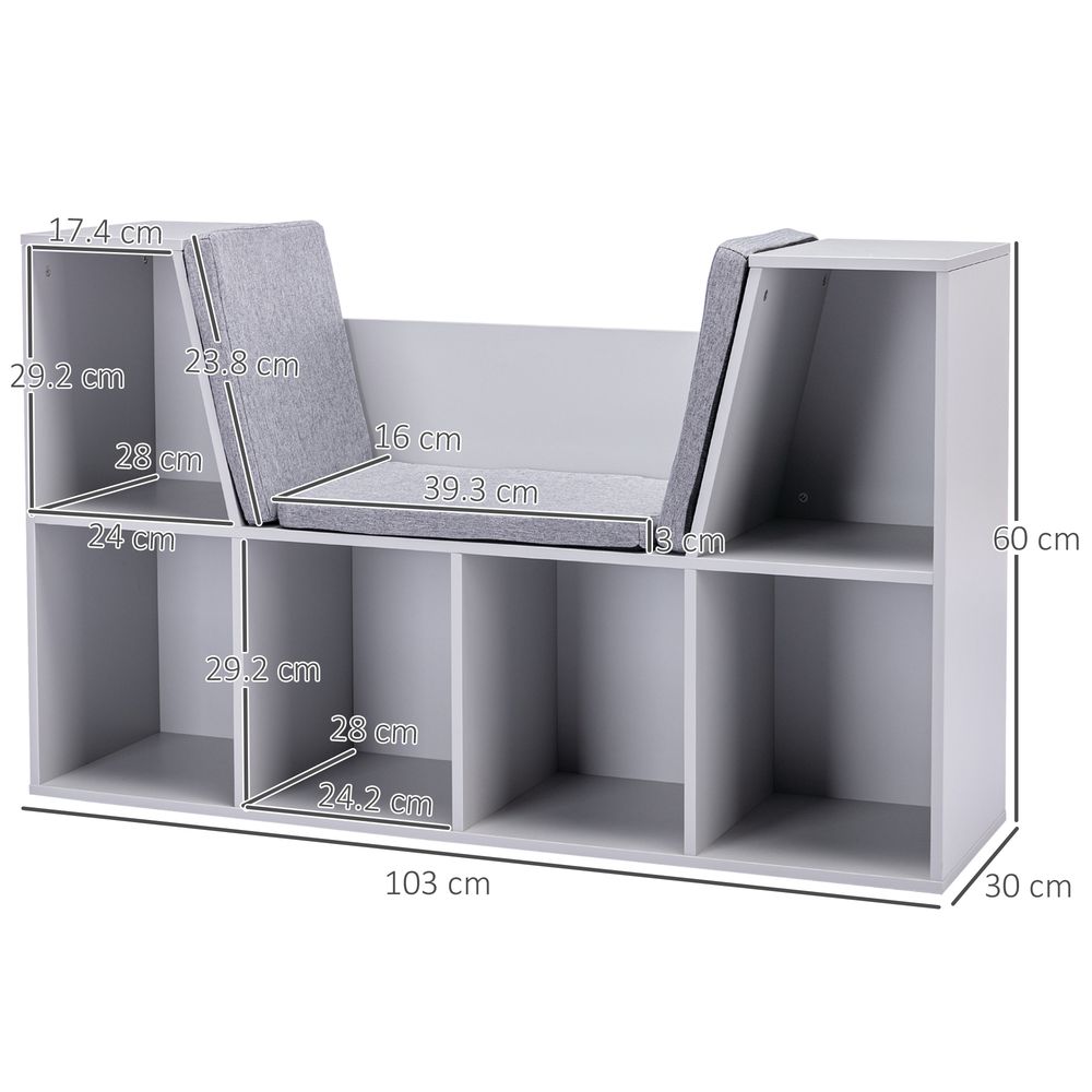 Kids Bookcase Shelf Storage Cabinet Unit, Living Room Sideboard w/Six Compartments for Toys, Books - Grey