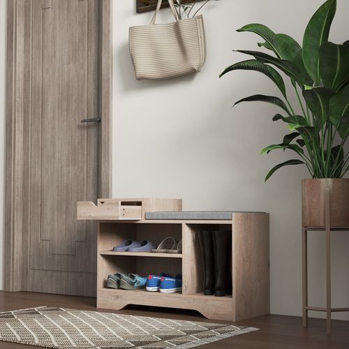 Upholstered Entryway Shoe Bench with Storage Drawer Distressed