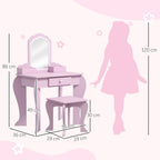 Kids Dressing Table Cloud Design with Mirror Stool Drawer Storage Boxes