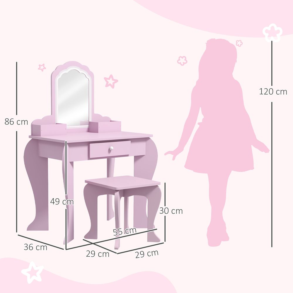 Kids Dressing Table Cloud Design with Mirror Stool Drawer Storage Boxes