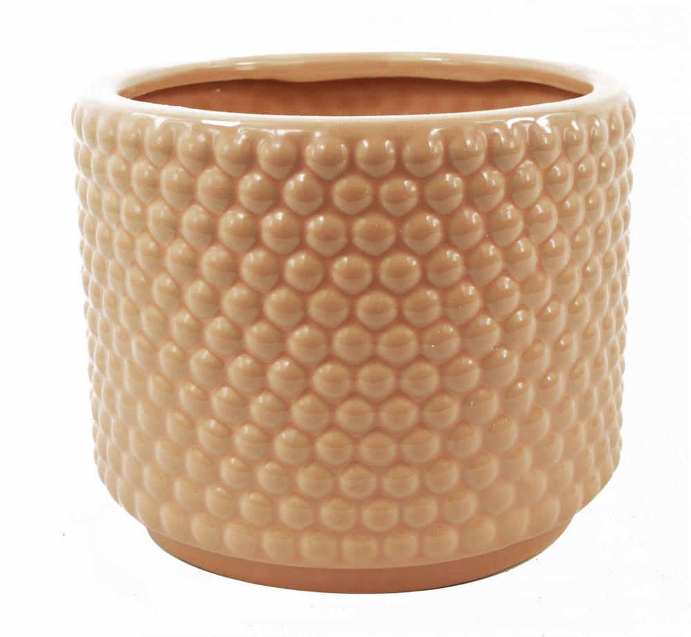 Pink Peach Raised Dots Ceramic Plant Pot: 15x15x12.5cm, Versatile & Luxurious, for Indoor Decor