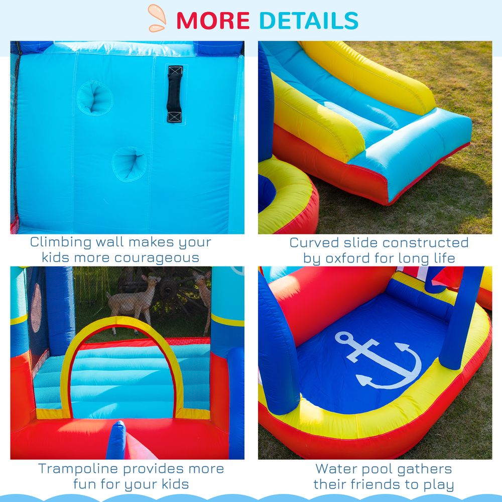 4 in 1 Kids Bouncy Castle Large Sailboat Style Inflatable House Slide Trampoline Water Pool Climbing Wall with Blower Carrybag for Kids Age 3-8, 2.65 x 2.6 x 2m
