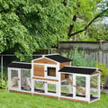 Large Rabbit Hutch Outdoor, 2-Tier Guinea Hutch, Wooden Bunny Run, Small Animal House with Double Side Run Boxes, No-leak Plastic Tray, Ramp, 230 x 53 x 93.5cm