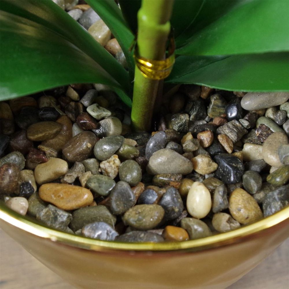 50cm Phalaenopsis Orchid Artificial - Light Pink Silver. Real touch leaves. Plastic decorative pot with fixed gravel topping