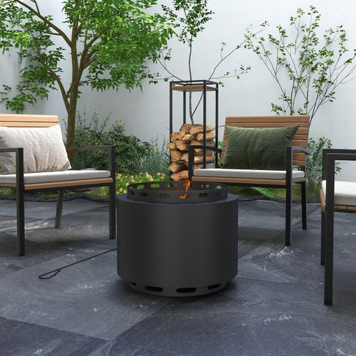 48.5cm Smokeless Wood Burning Firepit Metal Fire Pit, Black