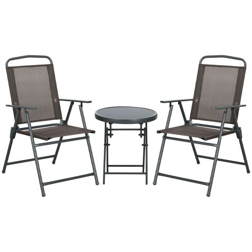 Patio Bistro Set Folding Chairs & Coffee Table for Balcony, Brown