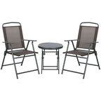 Patio Bistro Set Folding Chairs & Coffee Table for Balcony, Brown