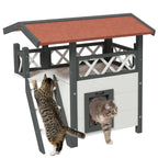 Outdoor Cat House w/ Stairs, Roof, & Balcony, White