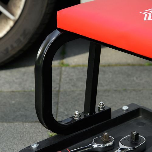 Workshop Stool, Rolling Mechanic Stool with 360 Degree Swivel, Red