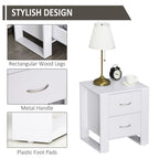 Modern 2-Drawer White Bedside Table - Particle Board, Luxe Design