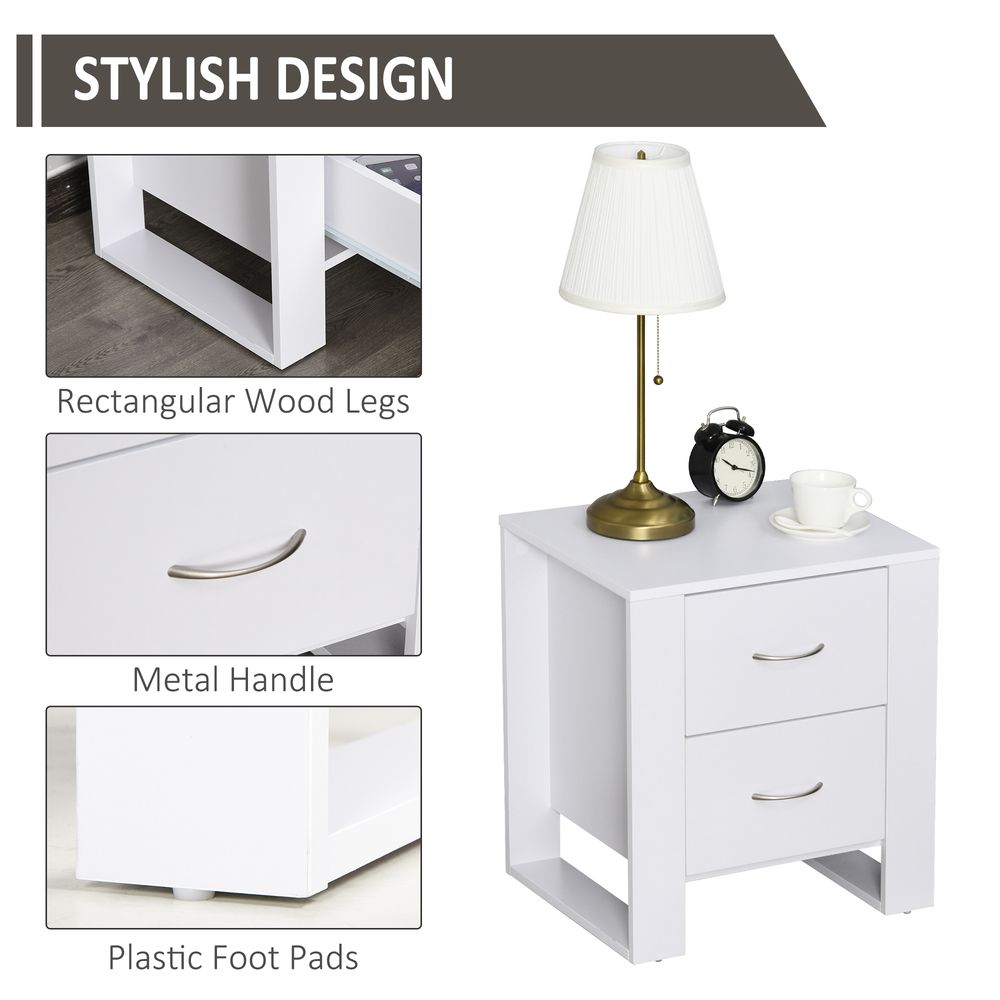 Modern 2-Drawer White Bedside Table - Particle Board, Luxe Design