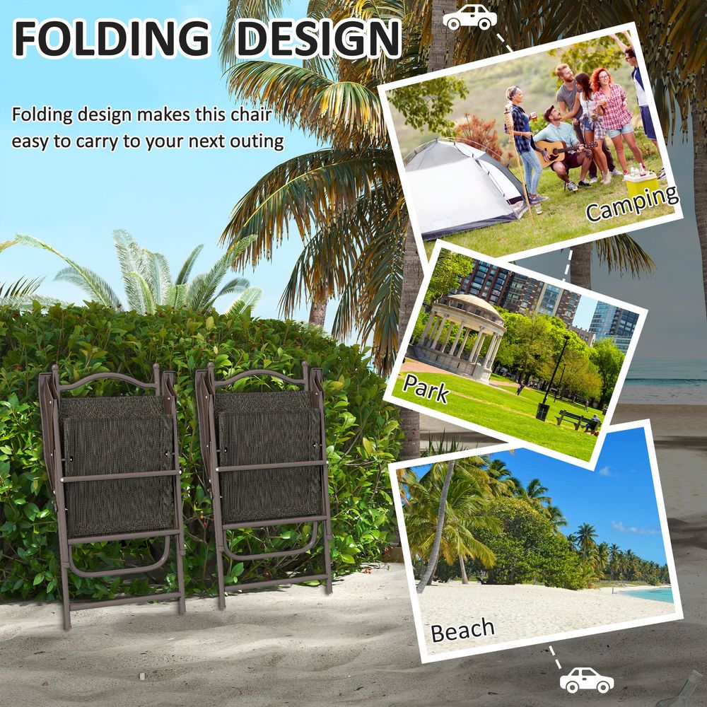 Folding Chairs - Armrests, Breathable Fabric, Dark Brown