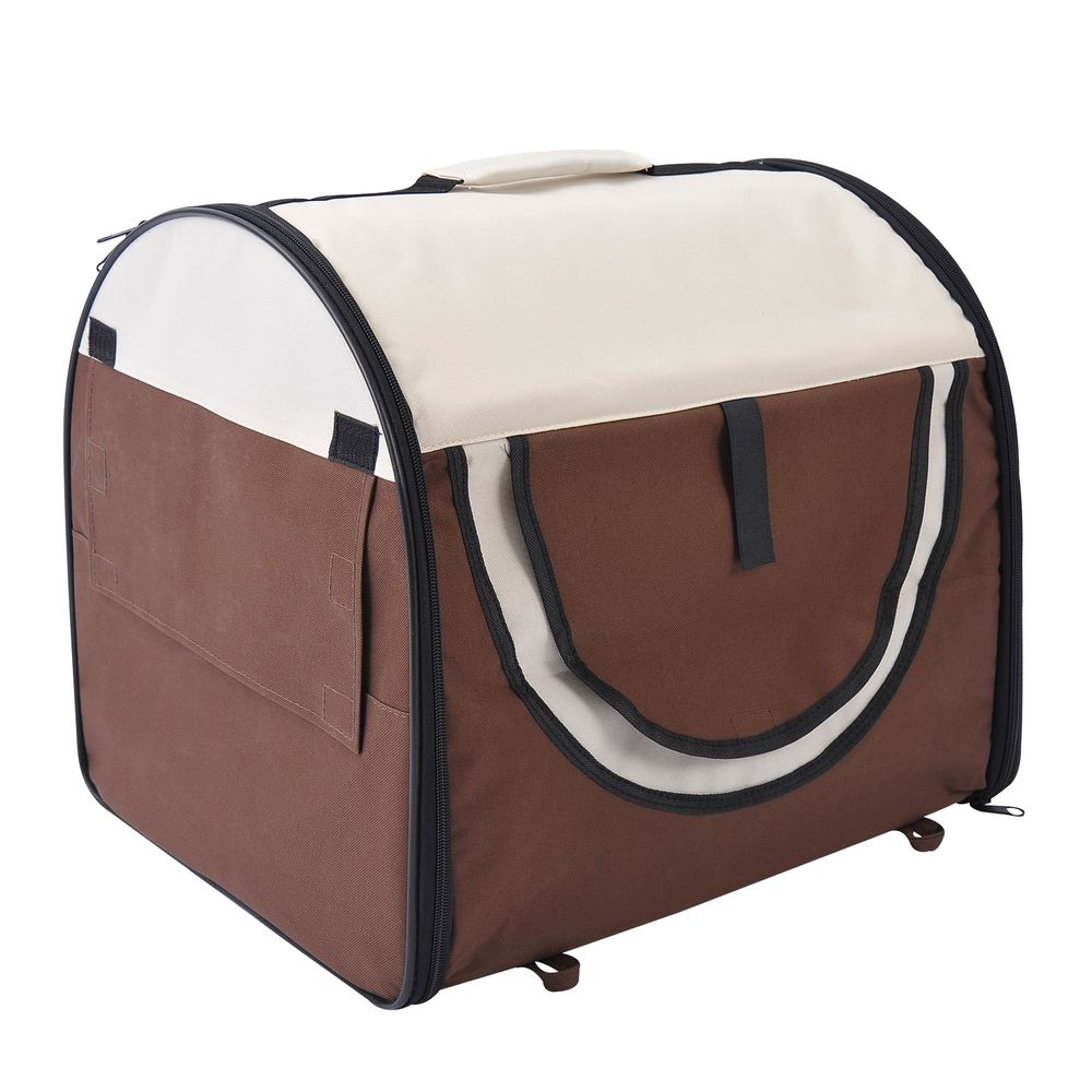 Folding Fabric Soft Pet Crate Dog Cat Travel Carrier Cage Kennel House Brown 46L x 36W x 41H cm
