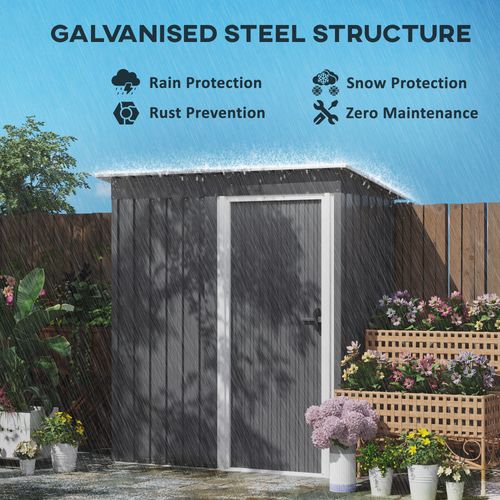 5 x 3ft Garden Storage Shed Sliding Door Sloped Roof Tool, Grey