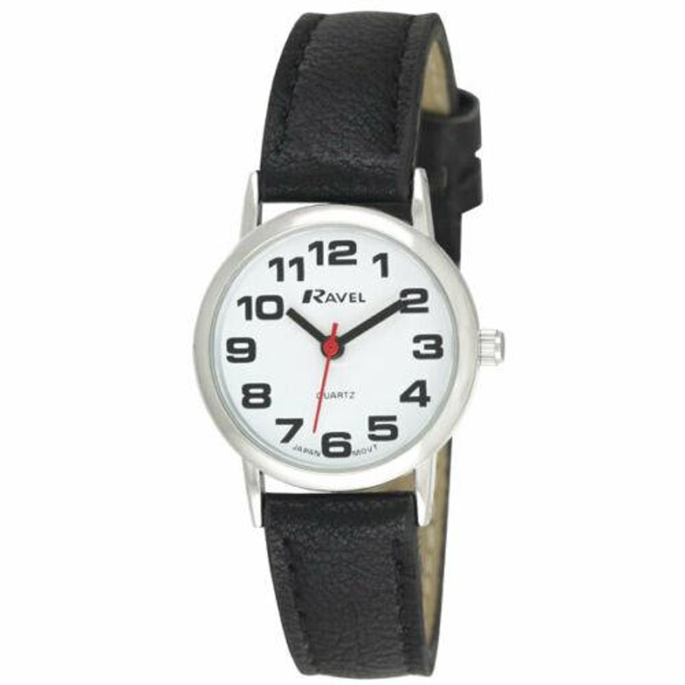 Ladies Classic Faux Leather Strap Watch - Multiple Colors Available Black Silver