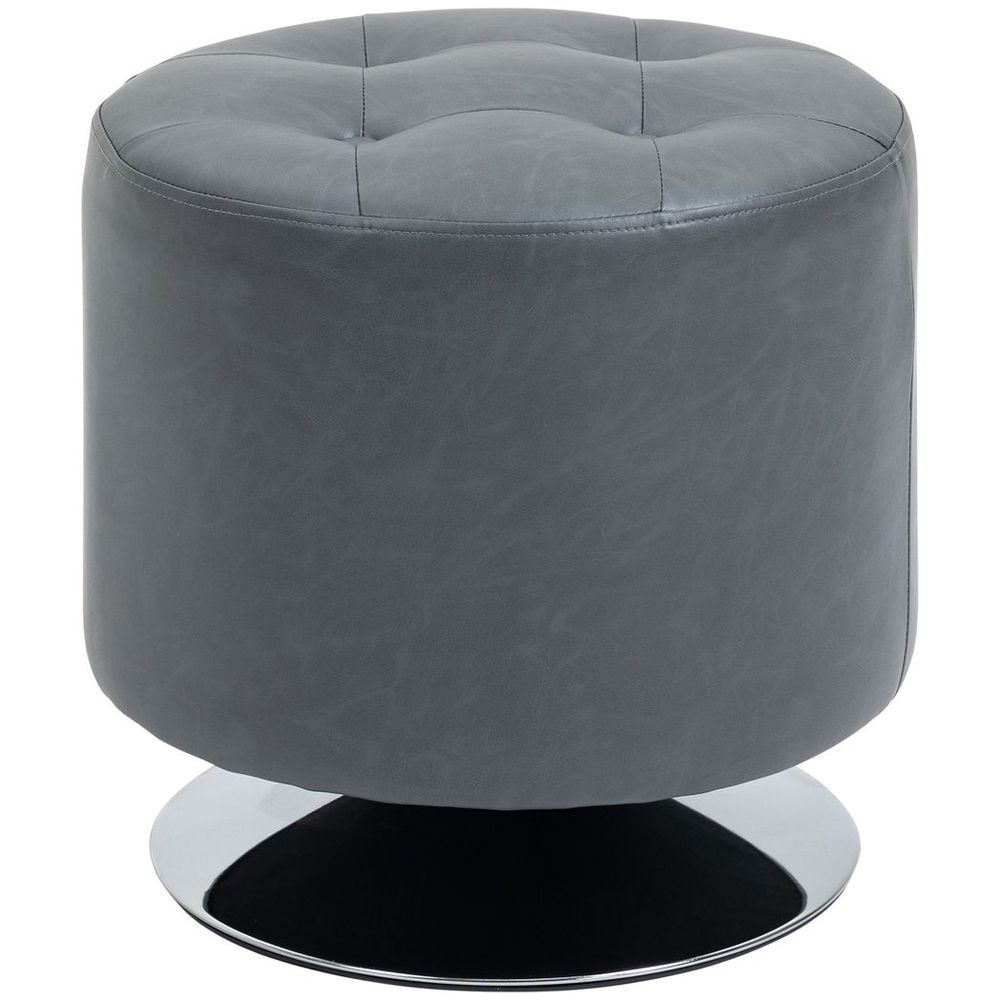 360 Swivel Foot Stool Ottoman, Grey - Thick Padding, Steel Base - PU Leather