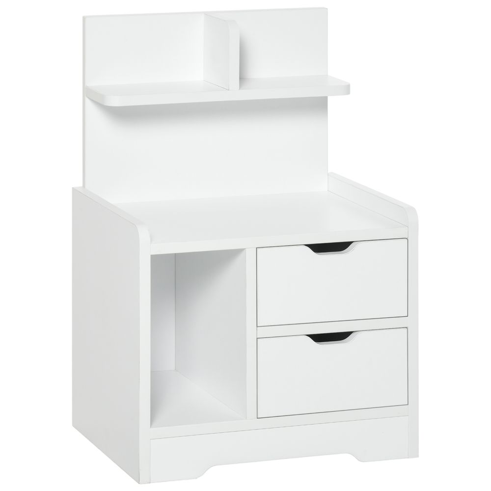 Bedside Table, Small Bedside Cabinet with 2 Drawers and Storage Shelves, Accent Table for Living Room, Bedroom, White