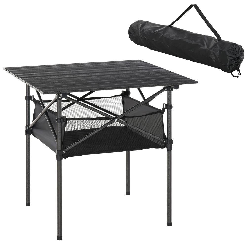 Portable Aluminum Camping Table with Roll-Top, Folding Design, Mesh Bag - Easy to Carry