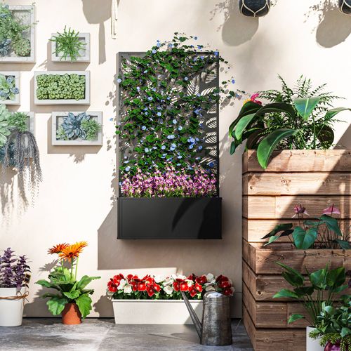 Metal Raised Garden Bed with Trellis, Outdoor Elevated Planter Box in Metal