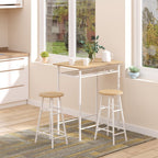 3Pc Bar Height Dining Set: White Oak; 3-Piece Kitchen Furniture for Small Spaces; Steel Frame; MDF Tops
