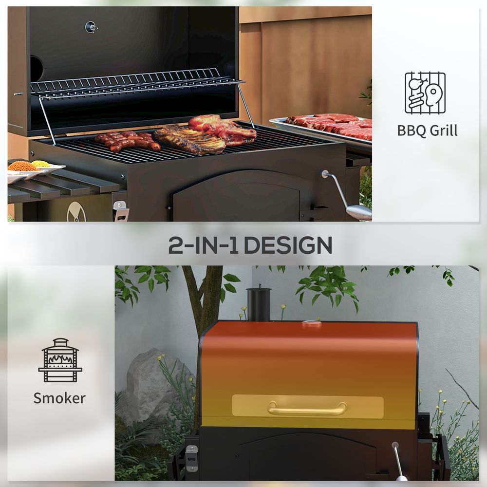 BBQ Grill Trolley w/ Adjustable Height & Thermometer - for Smokey Flavors and Large Gatherings