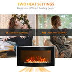 Electric Fireplace Wall Mounted Led Flame Curved Back Side Lights Heater
