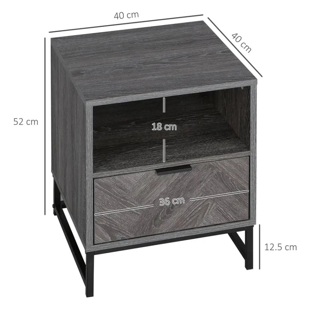 Nightstand with Drawer & Shelf - End Table for Living Room & Bedroom - Design