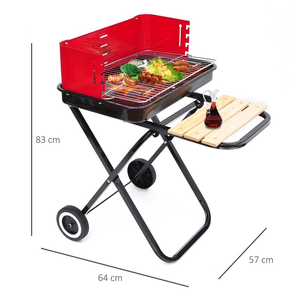 Portable Folding Charcoal BBQ Grill - Red & Black - Easy to Transport