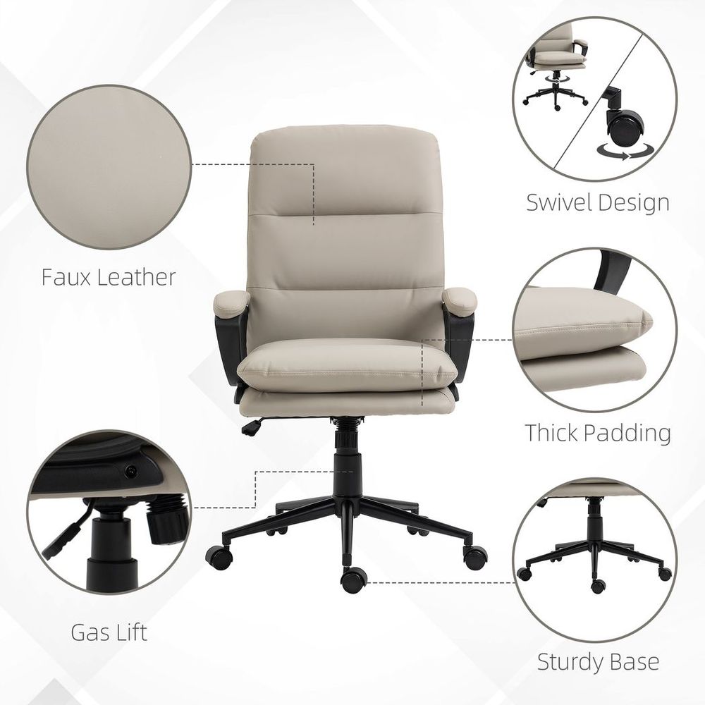PU Leather Office Chair for Home with Arm, Adjustable Height, Grey