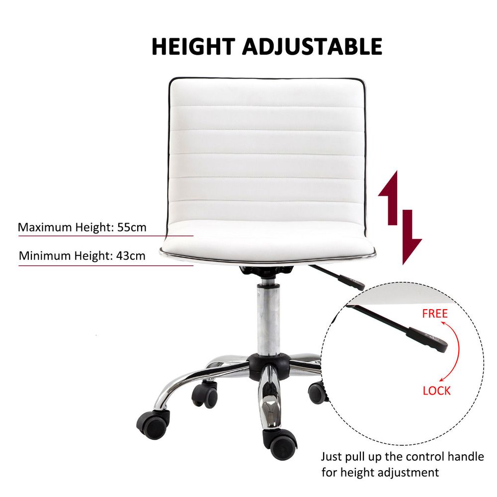Armless Mid-Back Adjustable Office Chair 360 Swivel Ergonomic White