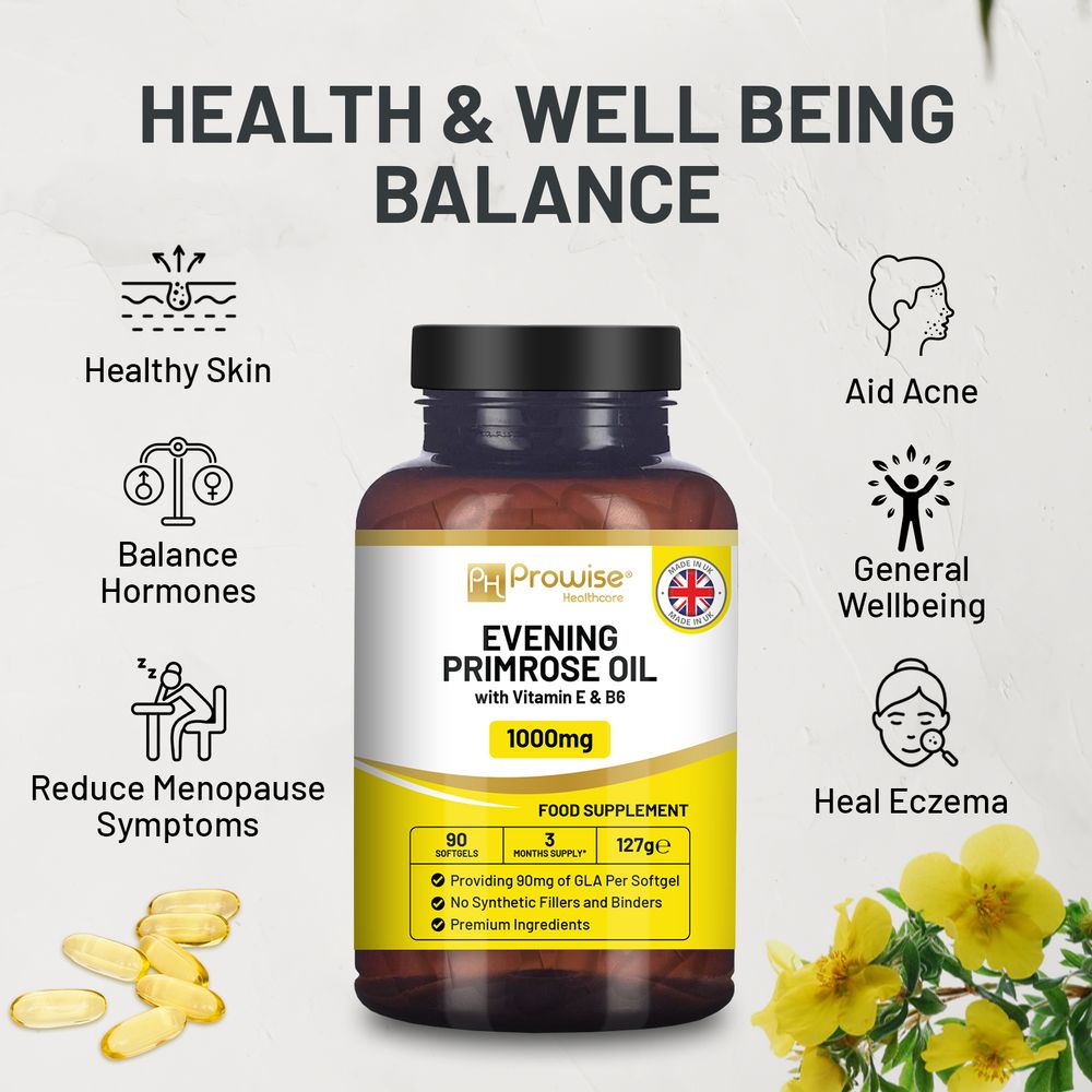 Evening Primrose Oil Softgels - 2000mg with Vitamins E and B6, 60 Vegan Softgels