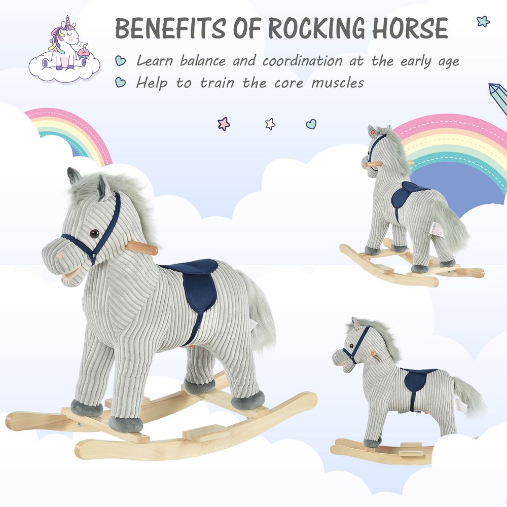 Kids Rocking Horse - Wood Base, Sound, Handlebars - for Ages 36-72 months