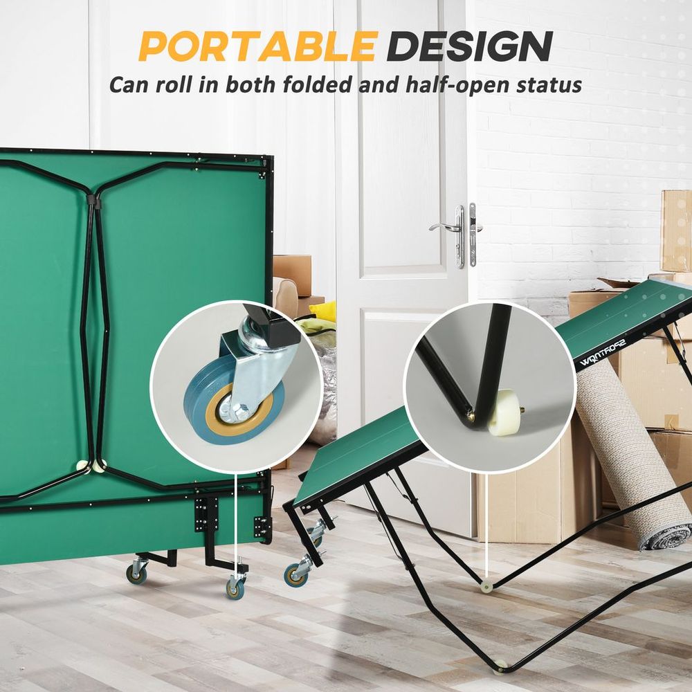 9FT Folding Table Tennis Table - Indoors/Outdoors - 8 Wheels
