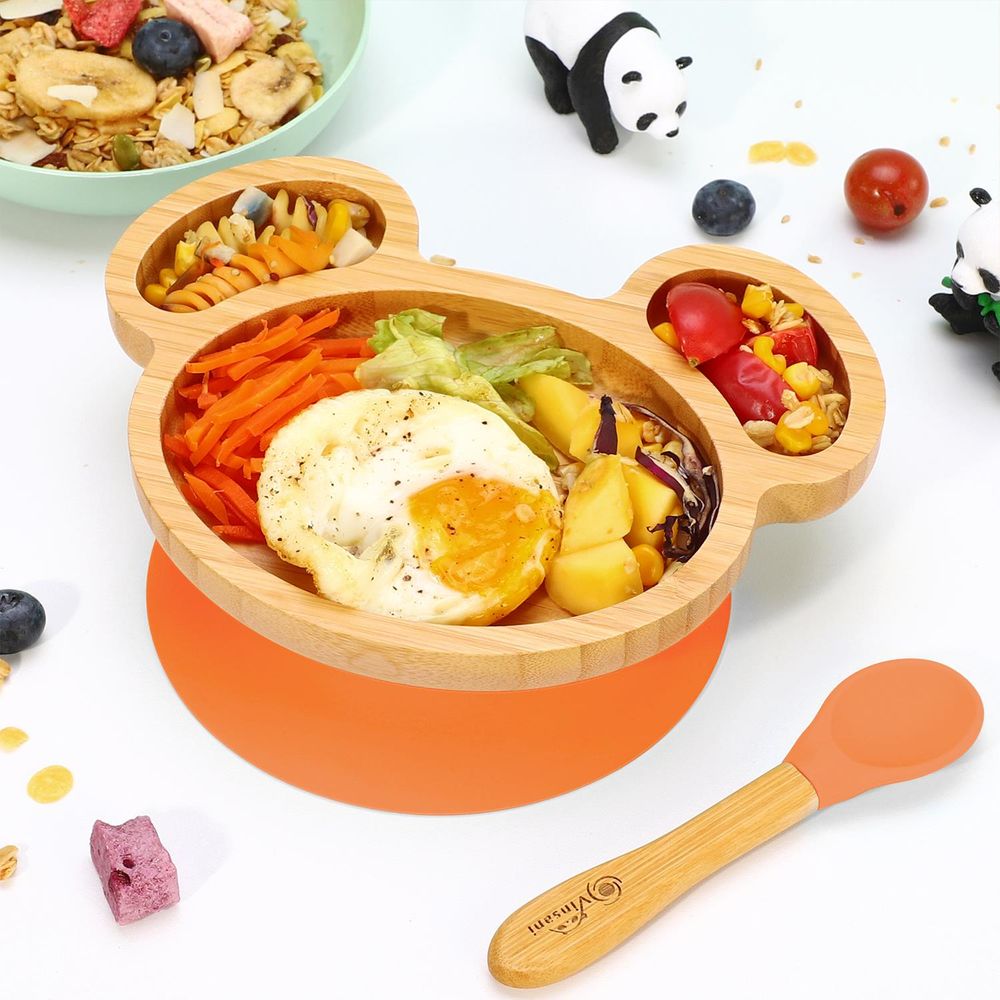 Mouse Bamboo Plate & Spoon Set Orange