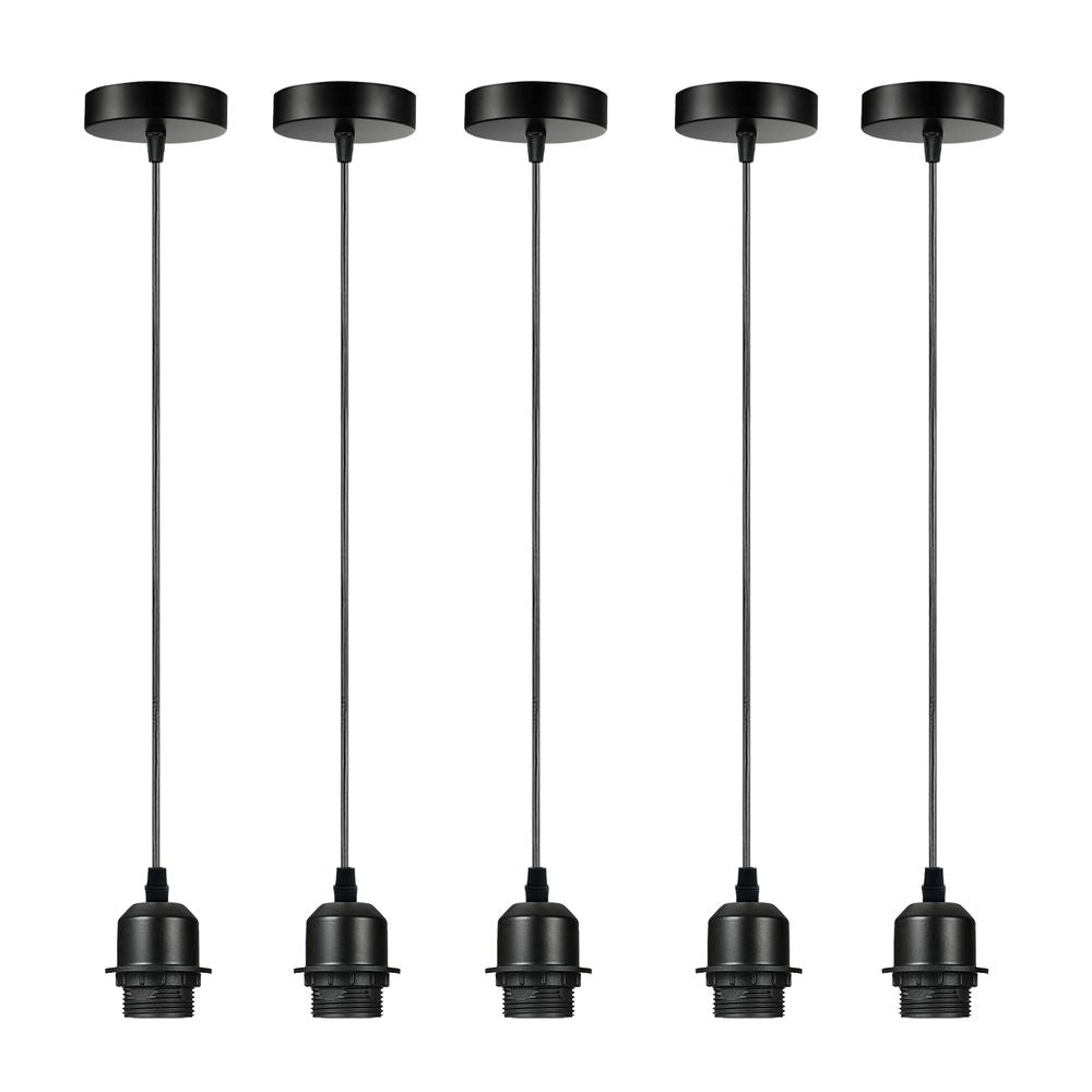Industrial Black Pendant Light - Pack of 5, Addable E27 Lamp Holder, Lampshade, Dimmable