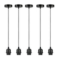 Industrial Black Pendant Light - Pack of 5, Addable E27 Lamp Holder, Lampshade, Dimmable