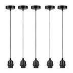 Industrial Black Pendant Light - Pack of 5, Addable E27 Lamp Holder, Lampshade, Dimmable