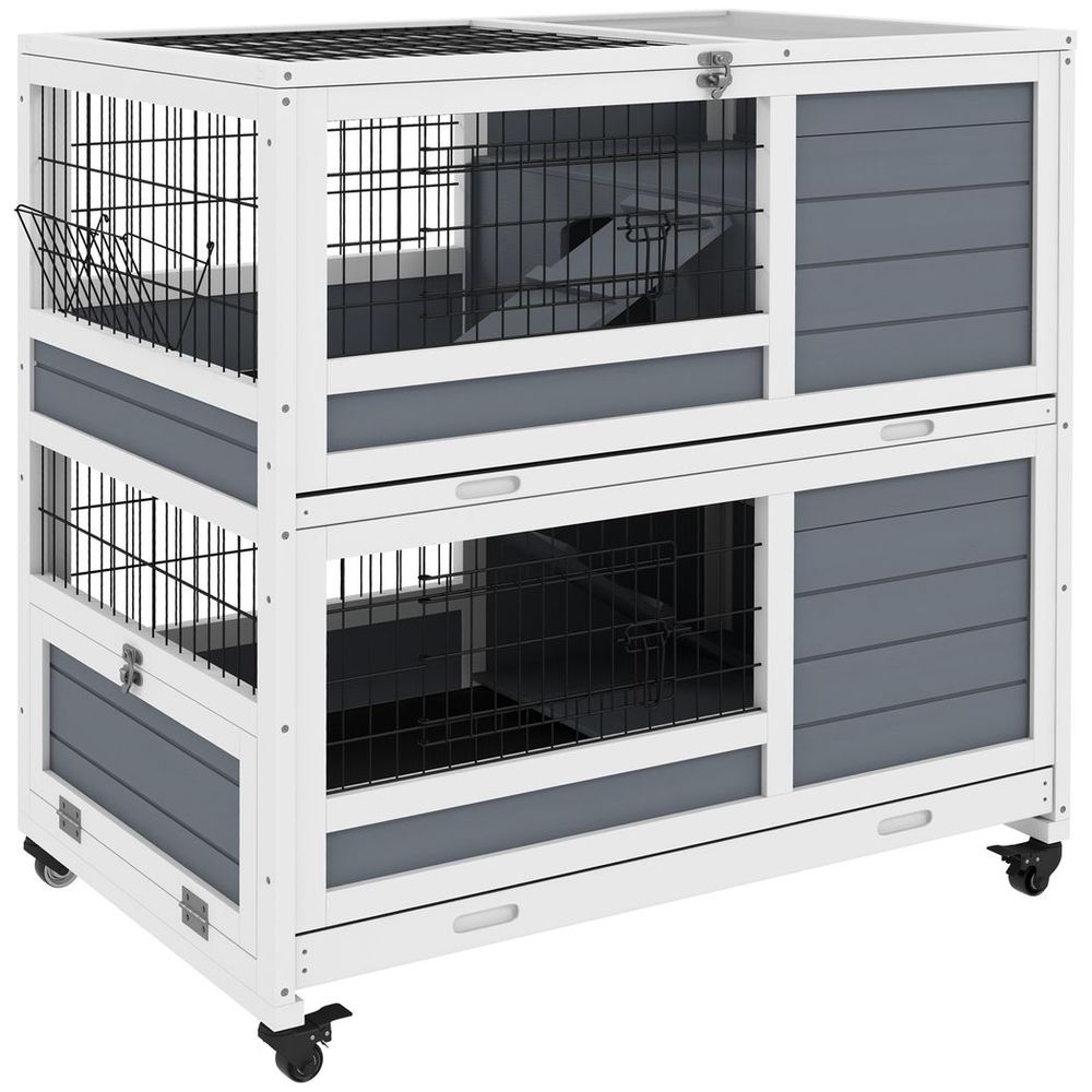 Double Deckers Rabbit Hutch: Spacious, Slide-Out Trays, Feeding Trough