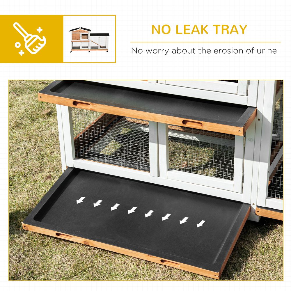 Rabbit Hutch Outdoor with Run Guinea Hutch 2-Tier Bunny Cage w/Wheels No-Leak Plastic Tray 157.4 x 53 x 99.5 cm - Yellow