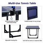 6ft 182cm Mini Table Tennis Table Folding Ping Pong Table with Net Multi-Use Table for Indoor Outdoor Game, Blue