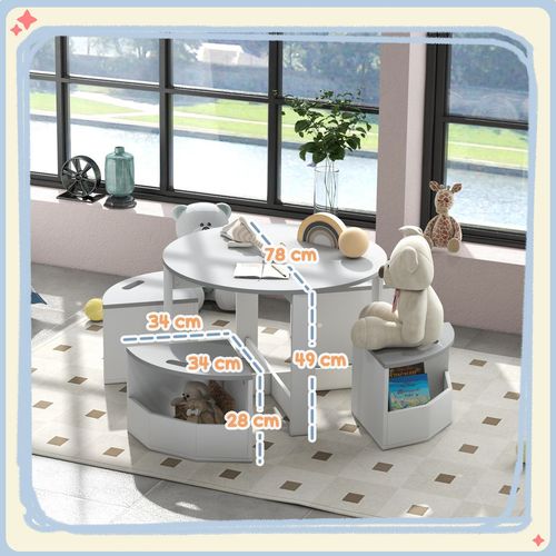 5-Piece Kids Table and Chairs Set w/ Storage for 3-8 Years Old-Grey