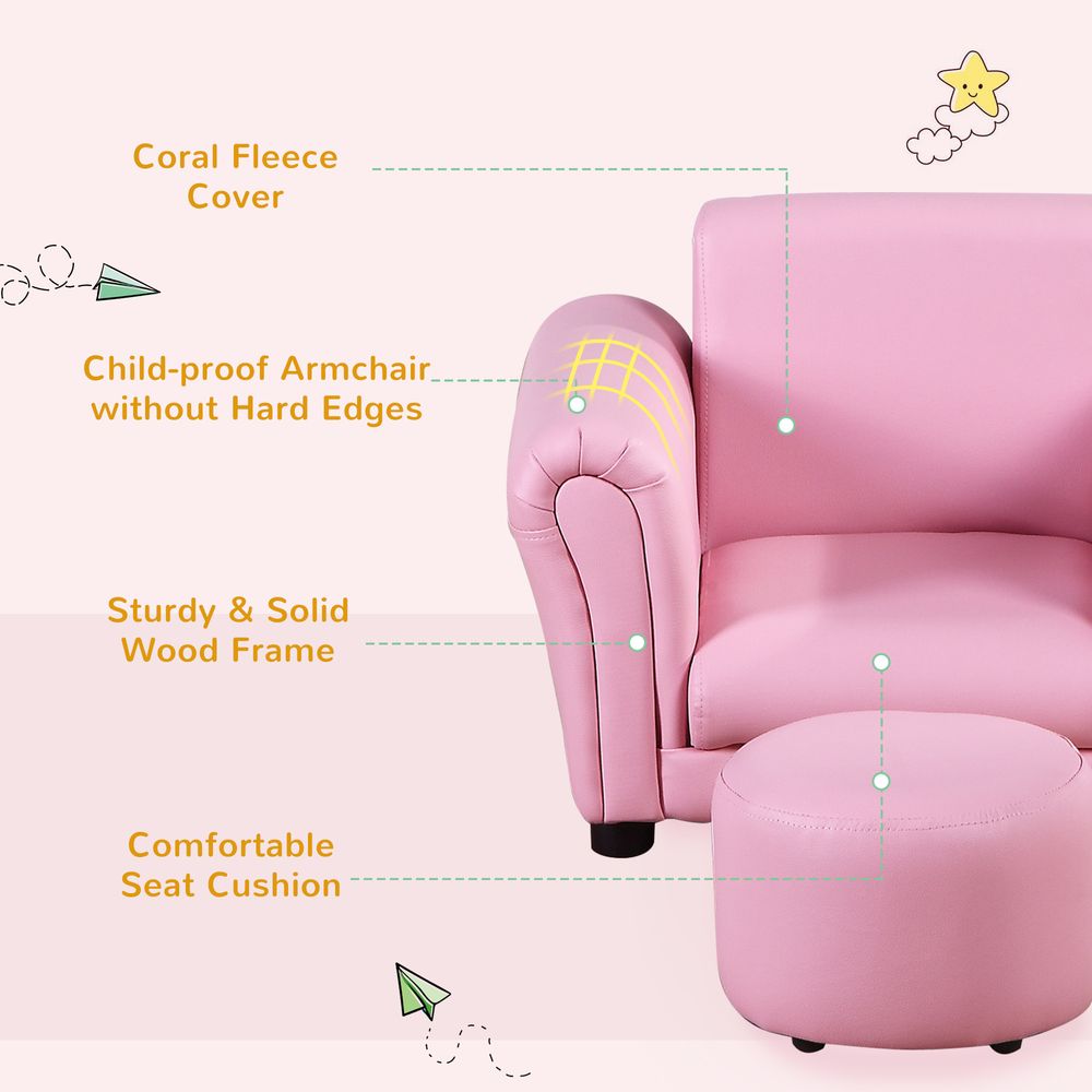 Pink Kids Sofa Chair Set - Comfortable & Durable - Playroom & Bedroom Furniture