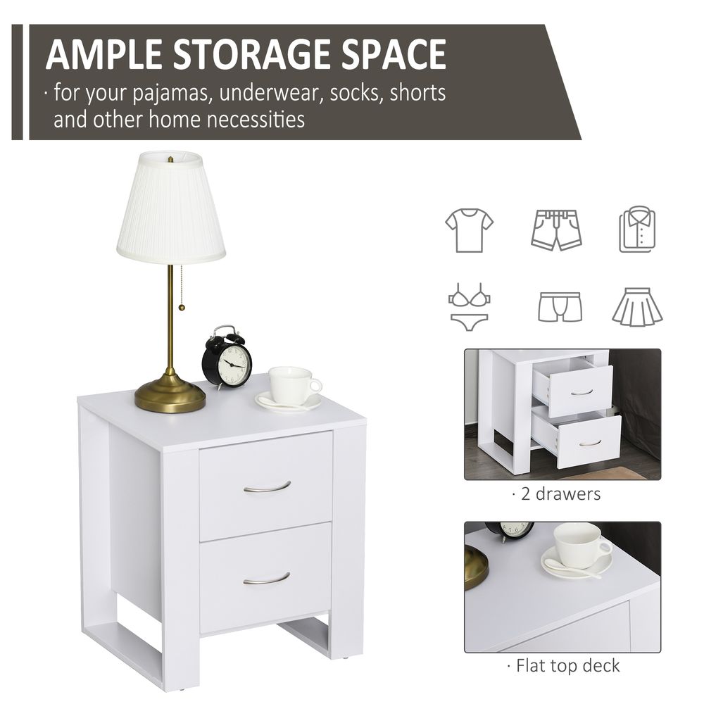 Modern 2-Drawer White Bedside Table - Particle Board, Luxe Design