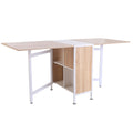 Foldable Drop Leaf Dining Table Folding Workstation for Small Space with Storage Shelves Cubes Oak & White