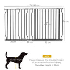 Premium Expandable Pet Safety Gate with Door - Pressure Fit, 75-145cm Width, Black