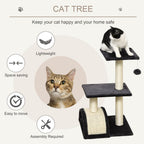 Cat Tree Tower for Indoor Cats, 72cm Climbing Activity Centre w/Sisal Scratching Post, Pad, Arc Perch, Hanging Ball, Toy - Black