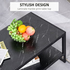 Two-Tier Laminate Marble Print Coffee Table Metal Frame Elegant Style