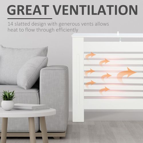 Modern Radiator Cover Cabinet Slatted Design MDF White Medium