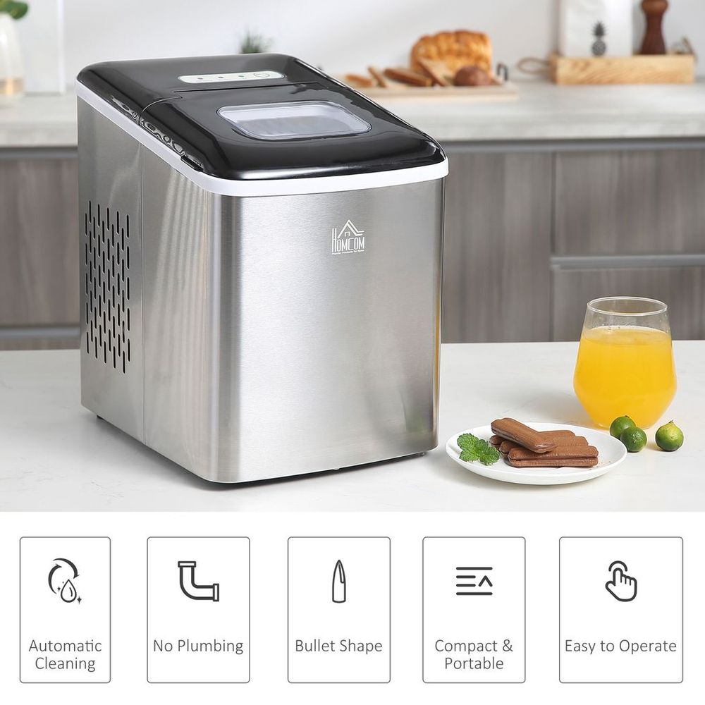 Portable Ice Maker - 12kg Capacity - Self-Cleaning - Home Ice Machine - Black